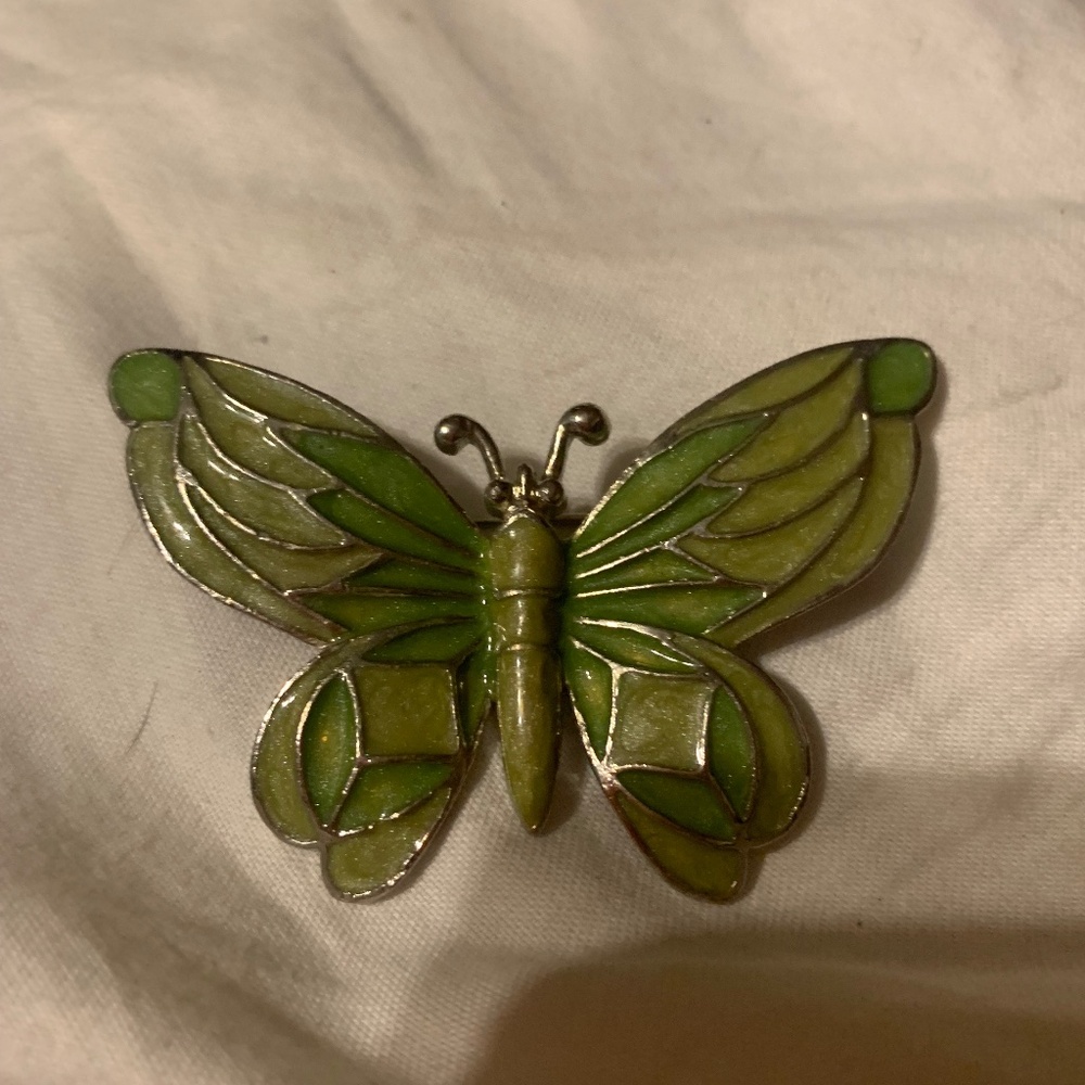 Green Enamel Butterfly Brooch